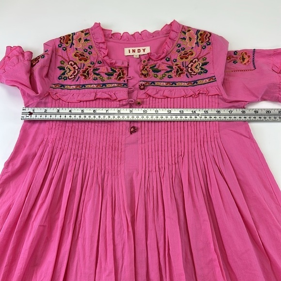 Indy pink embroidered cotton bohemian short sleeve dress Large - Picture 6 of 7